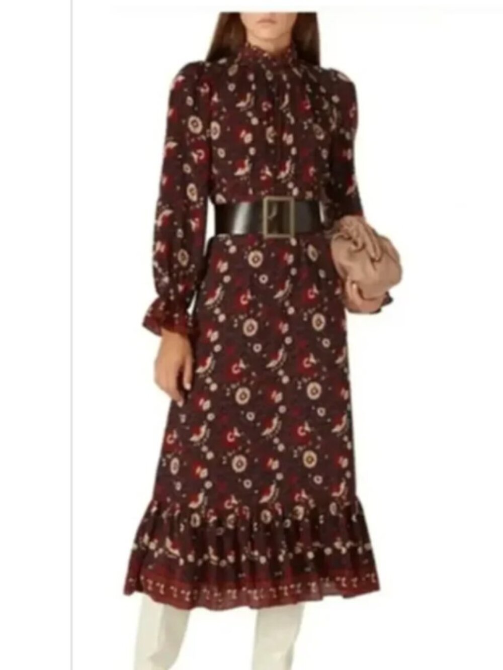 Sea New York Frankie Dress Long sleeves Hight-neck Flutter Hem Red S